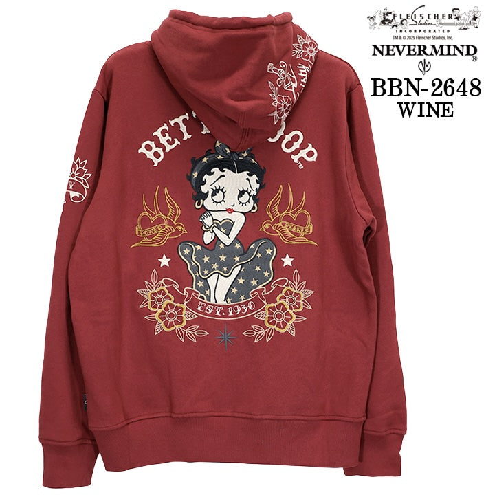BETTY BOOP NEVERMIND HOODIE F/Z PARKA ベティーブープ ネバーマインド コラボ 裏毛 フーディ パーカー bbn-2648