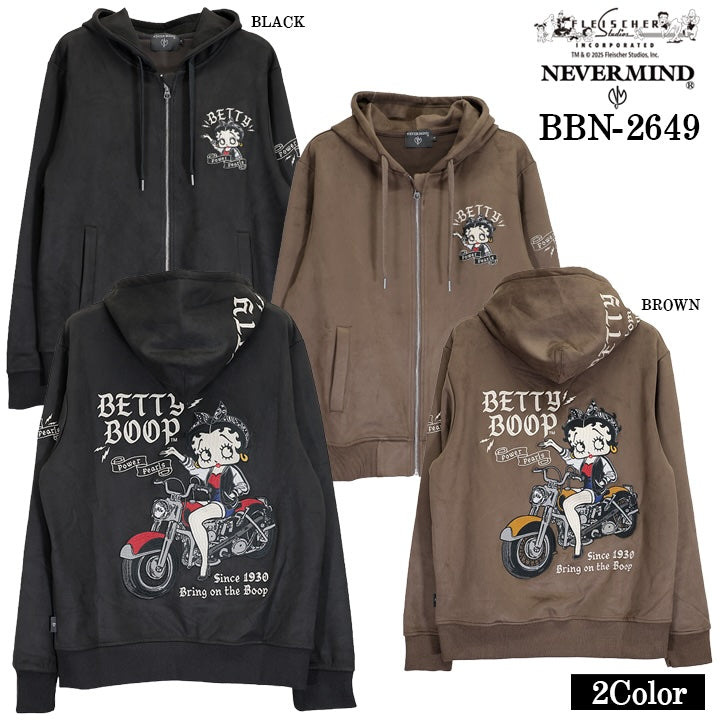 BETTY BOOP NEVERMIND FAKE SUEDE HOODIE F/Z PARKA ベティーブープ ネバーマインド コラボ フェイク スウェード フーディ パーカー bbn-2649