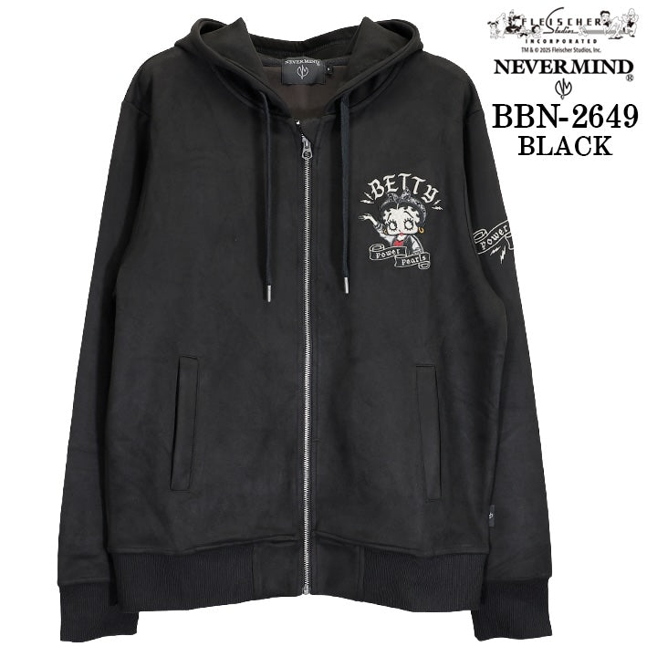 BETTY BOOP NEVERMIND FAKE SUEDE HOODIE F/Z PARKA ベティーブープ ネバーマインド コラボ フェイク スウェード フーディ パーカー bbn-2649