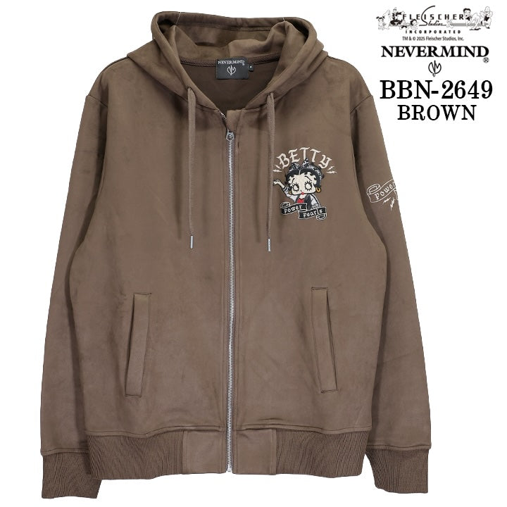 BETTY BOOP NEVERMIND FAKE SUEDE HOODIE F/Z PARKA ベティーブープ ネバーマインド コラボ フェイク スウェード フーディ パーカー bbn-2649