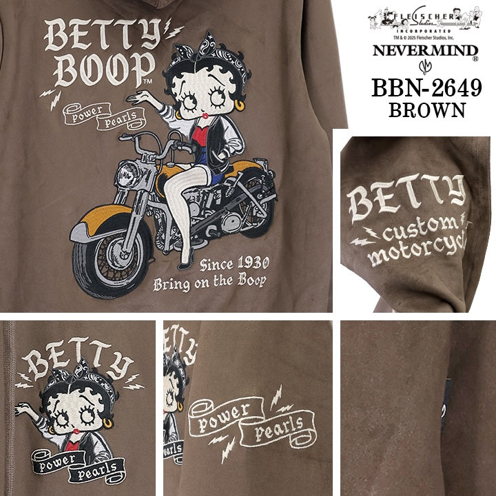 BETTY BOOP NEVERMIND FAKE SUEDE HOODIE F/Z PARKA ベティーブープ ネバーマインド コラボ フェイク スウェード フーディ パーカー bbn-2649