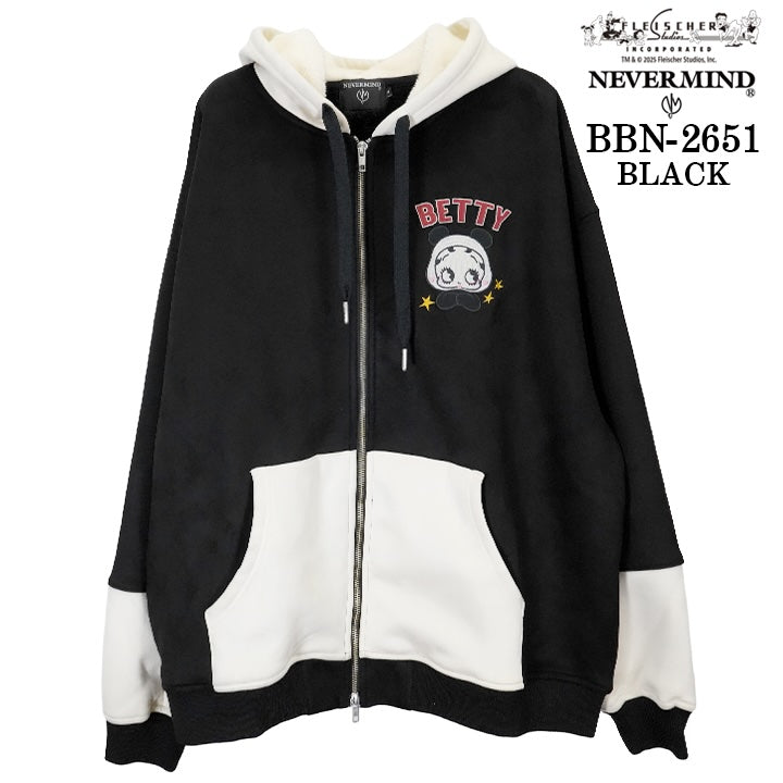 BETTY BOOP NEVERMIND BIG SILHOUETTE FAKE SUEDE HOODIE PARKA ベティーブープ コラボ ビッグシルエット パーカー bbn-2651