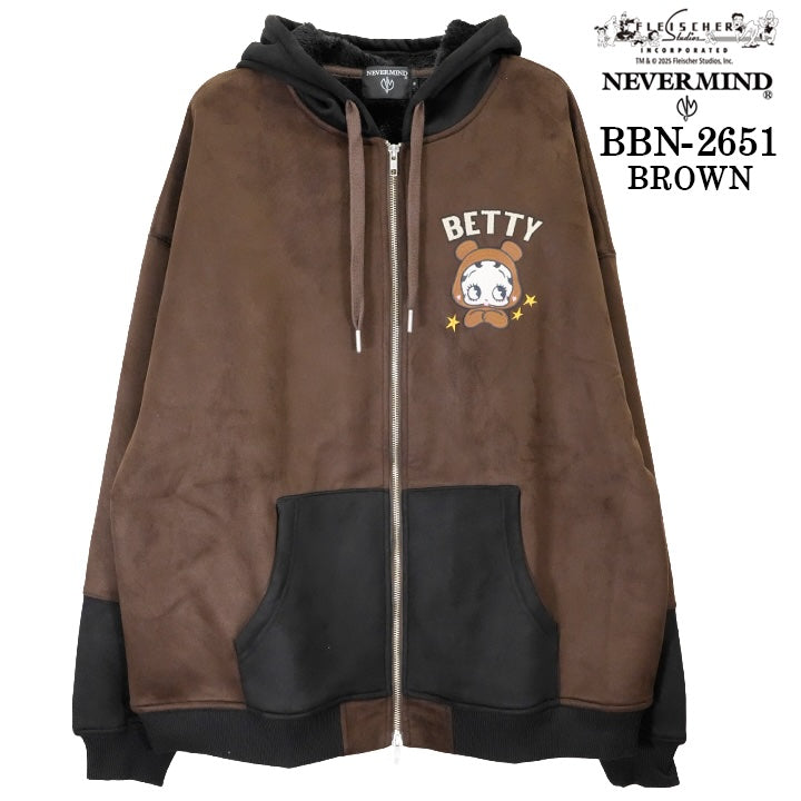BETTY BOOP NEVERMIND BIG SILHOUETTE FAKE SUEDE HOODIE PARKA ベティーブープ コラボ ビッグシルエット パーカー bbn-2651