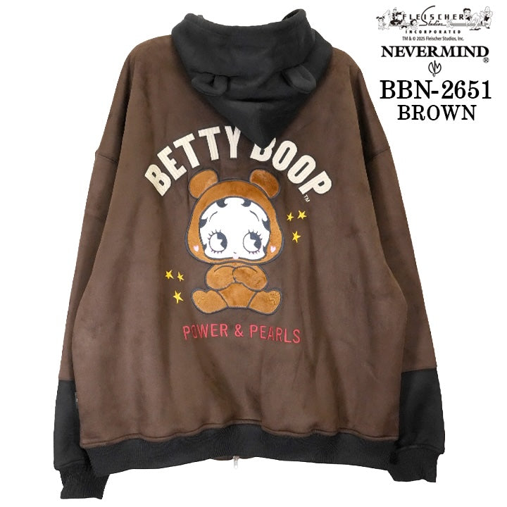 BETTY BOOP NEVERMIND BIG SILHOUETTE FAKE SUEDE HOODIE PARKA ベティーブープ コラボ ビッグシルエット パーカー bbn-2651
