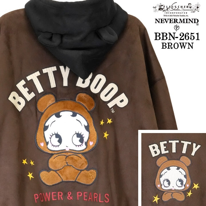BETTY BOOP NEVERMIND BIG SILHOUETTE FAKE SUEDE HOODIE PARKA ベティーブープ コラボ ビッグシルエット パーカー bbn-2651