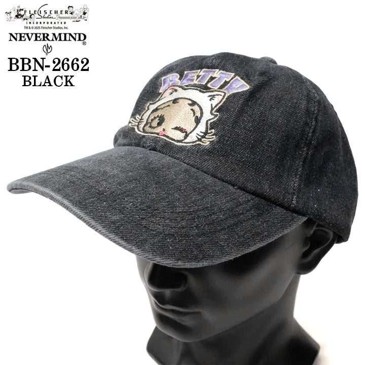 BETTY BOOP NEVERMIND DENIM 6PANEL CAP ベティーブープ ネバーマインド デニム ６パネル キャップ 帽子 bbn-2662