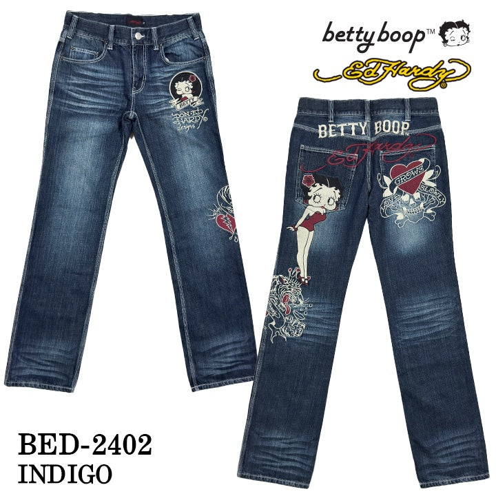 Ed Hardy×BETTY BOOP エドハーディー ベティ コラボ 刺繍 デニムパンツ ジーンズ ボトム bed-2402
