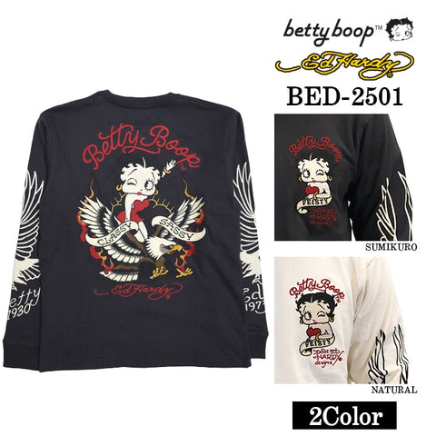 Ed Hardy×BETTY BOOP エドハーディー ベディ コラボ 天竺 刺繍 ロンTEE 長袖Tシャツ bed-2501