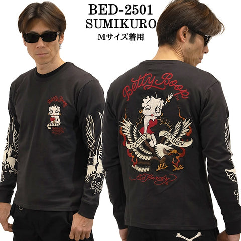 Ed Hardy×BETTY BOOP エドハーディー ベディ コラボ 天竺 刺繍 ロンTEE 長袖Tシャツ bed-2501