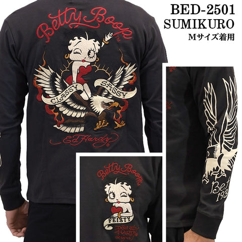 Ed Hardy×BETTY BOOP エドハーディー ベディ コラボ 天竺 刺繍 ロンTEE 長袖Tシャツ bed-2501