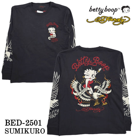 Ed Hardy×BETTY BOOP エドハーディー ベディ コラボ 天竺 刺繍 ロンTEE 長袖Tシャツ bed-2501