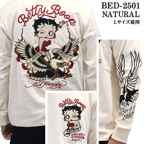 Ed Hardy×BETTY BOOP エドハーディー ベディ コラボ 天竺 刺繍 ロンTEE 長袖Tシャツ bed-2501