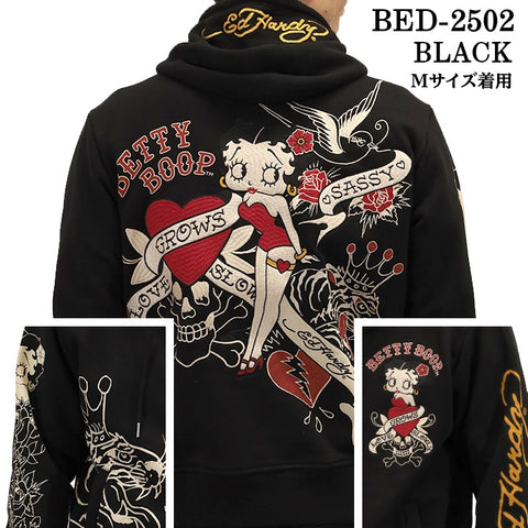 Ed Hardy×BETTY BOOP エドハーディー ベディ コラボ 裏毛 刺繍 フルZIP パーカー bed-2502