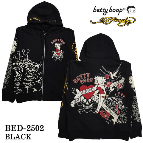 Ed Hardy×BETTY BOOP エドハーディー ベディ コラボ 裏毛 刺繍 フルZIP パーカー bed-2502