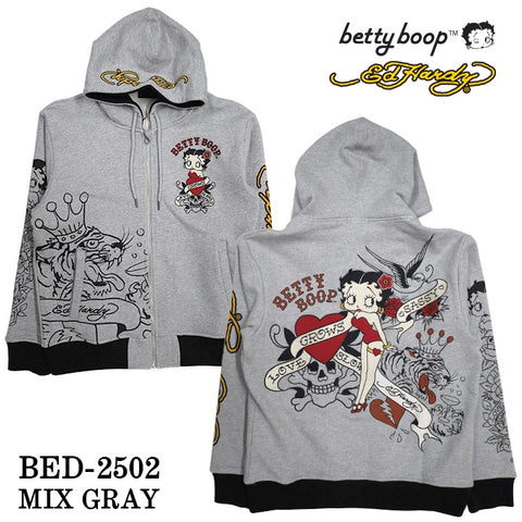 Ed Hardy×BETTY BOOP エドハーディー ベディ コラボ 裏毛 刺繍 フルZIP パーカー bed-2502