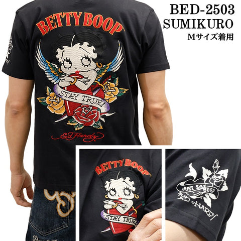 Ed Hardy×BETTY BOOP エドハーディー ベディ コラボ 天竺 刺繍 半袖Tシャツ bed-2503
