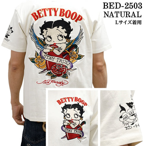 Ed Hardy×BETTY BOOP エドハーディー ベディ コラボ 天竺 刺繍 半袖Tシャツ bed-2503