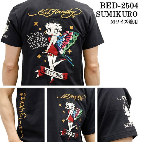 Ed Hardy×BETTY BOOP エドハーディー ベディ コラボ 天竺 刺繍 半袖Tシャツ bed-2504
