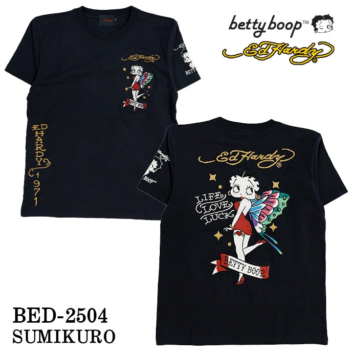 ◆Ed Hardy◆ローズ ベビー Tシャツ 送料込 Ed Hardy×BETTY BOOP エドハーディー ベディ コラボ 天竺 刺繍