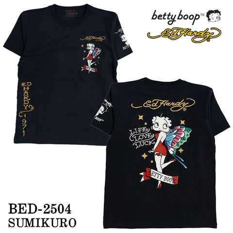 Ed Hardy×BETTY BOOP エドハーディー ベディ コラボ 天竺 刺繍 半袖Tシャツ bed-2504