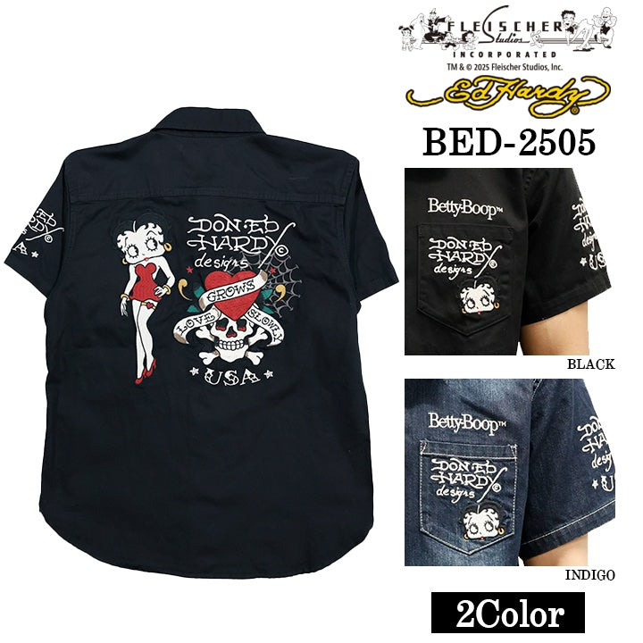 Ed Hardy×BETTY BOOP エドハーディー ベディ コラボ 刺繍 半袖シャツ bed-2505