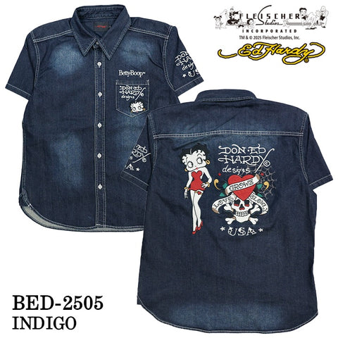 Ed Hardy×BETTY BOOP エドハーディー ベディ コラボ 刺繍 半袖シャツ bed-2505