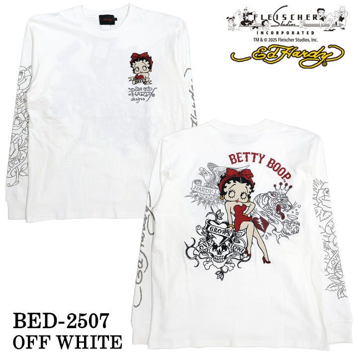 Ed Hardy BETTY BOOP TEE L/S T-SHIRT エドハーディー ベディ コラボ 天竺 刺繍 ロンTEE 長袖Tシャツ bed-2507