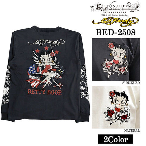 Ed Hardy BETTY BOOP TEE L/S T-SHIRT エドハーディー ベディ コラボ 天竺 刺繍 ロンTEE 長袖Tシャツ bed-2508