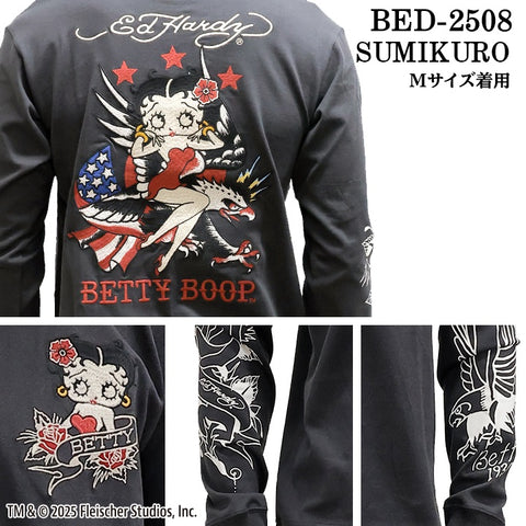 Ed Hardy BETTY BOOP TEE L/S T-SHIRT エドハーディー ベディ コラボ 天竺 刺繍 ロンTEE 長袖Tシャツ bed-2508