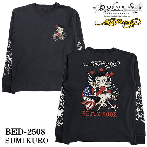 Ed Hardy BETTY BOOP TEE L/S T-SHIRT エドハーディー ベディ コラボ 天竺 刺繍 ロンTEE 長袖Tシャツ bed-2508