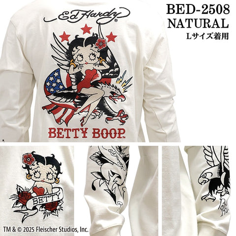 Ed Hardy BETTY BOOP TEE L/S T-SHIRT エドハーディー ベディ コラボ 天竺 刺繍 ロンTEE 長袖Tシャツ bed-2508
