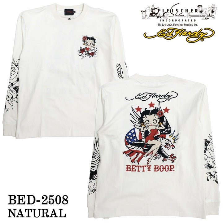 Ed Hardy BETTY BOOP TEE L/S T-SHIRT エドハーディー ベディ コラボ 天竺 刺繍 ロンTEE 長袖Tシャツ bed-2508