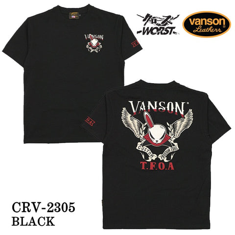 VANSON×CROWS×WORST バンソン クローズ ワースト 武装戦線 コラボ Tee 天竺 半袖Tシャツ デスラビット crv-2305