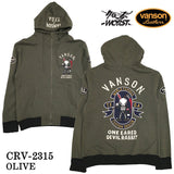 VANSON×CROWS×WORST バンソン 武装戦線 デスラビット 裏毛 ZIPパーカー crv-2315