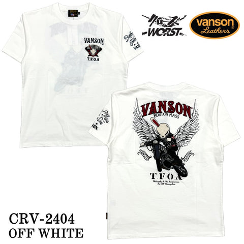 VANSON×CROWS×WORST バンソン クローズ ワースト 武装戦線 コラボ Tee 天竺 半袖Tシャツ デスラビット crv-24