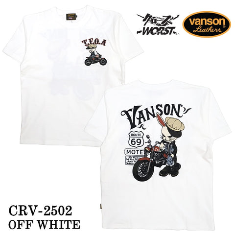 VANSON×CROWS×WORST バンソン クローズ ワースト 武装戦線 コラボ Tee 天竺 半袖Tシャツ デスラビット crv-2502