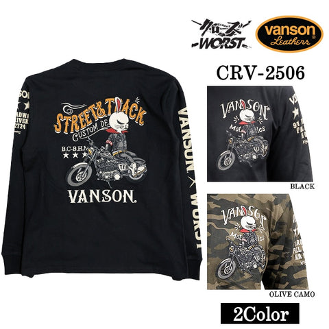 VANSON×CROWS×WORST TEE L/S T-SHIRT バンソン クローズ ワースト 武装戦線 コラボ 天竺 ロンTEE 長袖 Tシャツ デスラビット crv-2506