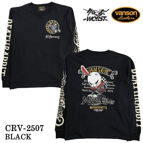 VANSON×CROWS×WORST TEE L/S T-SHIRT バンソン クローズ ワースト 武装戦線 コラボ 天竺 ロンTEE 長袖 Tシャツ デスラビット crv-2507