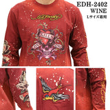 Ed Hardy エドハーディー 刺繍プリント 天竺 長袖Tシャツ ブリーチ加工 ロンTEE edh-2402