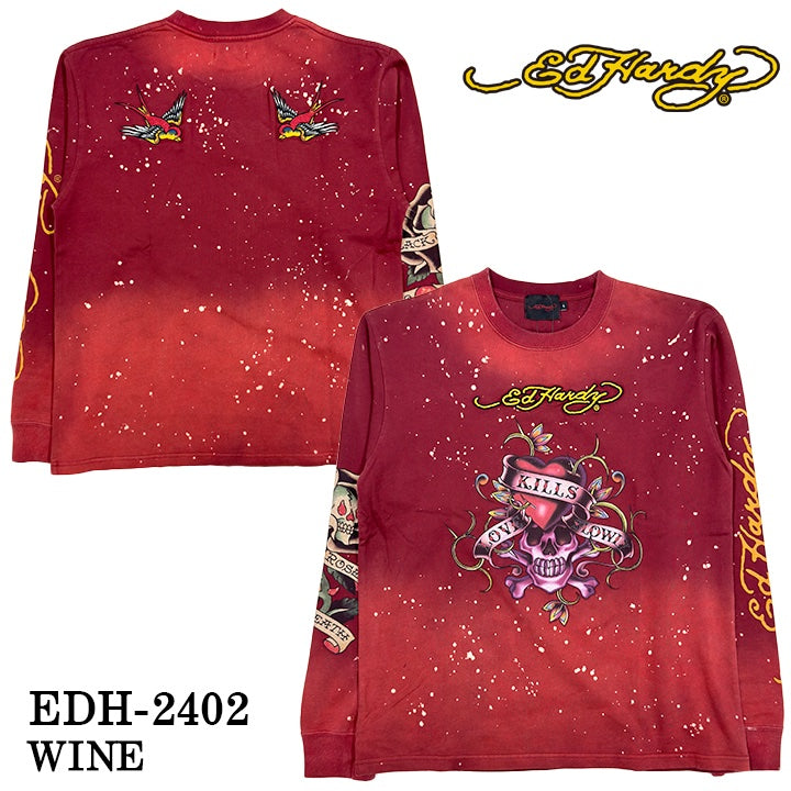 Ed Hardy エドハーディー 刺繍プリント 天竺 長袖Tシャツ