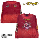 Ed Hardy エドハーディー 刺繍プリント 天竺 長袖Tシャツ ブリーチ加工 ロンTEE edh-2402