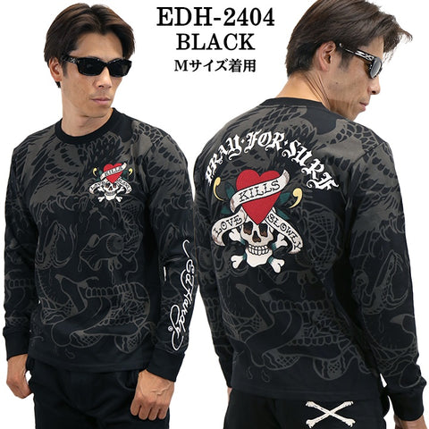 Ed Hardy エドハーディー 刺繍プリント 天竺 長袖Tシャツ メンズ ロンTEE edh-2404