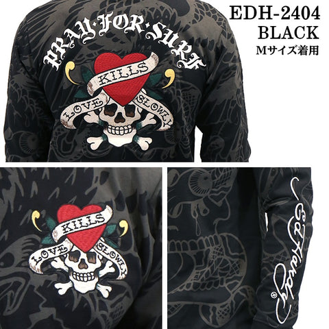 Ed Hardy エドハーディー 刺繍プリント 天竺 長袖Tシャツ メンズ ロンTEE edh-2404