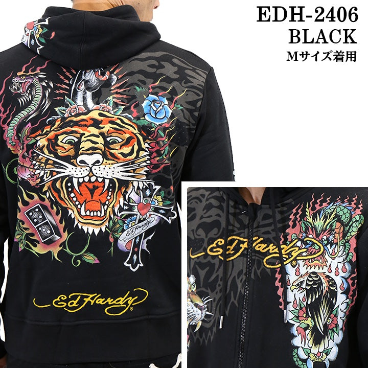 Ed Hardy エドハーディー 刺繍プリント 裏毛F/Zパーカー メンズ edh-2406