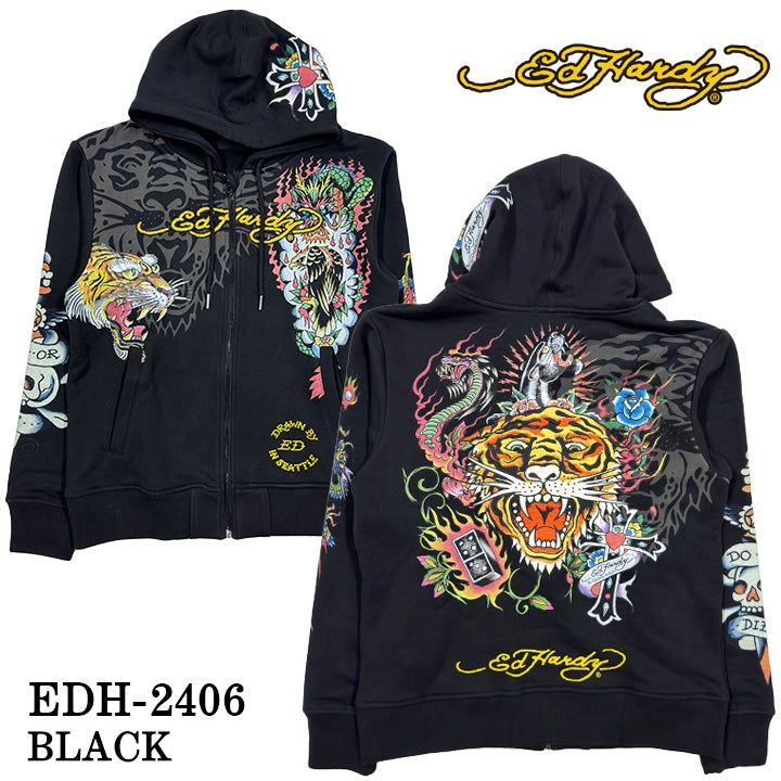 Ed Hardy エドハーディー 刺繍プリント 裏毛F/Zパーカー メンズ edh-2406