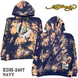 Ed Hardy エドハーディー 刺繍プリント 裏毛 プルパーカー ブリーチ加工 edh-2407