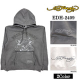 Ed Hardy エドハーディー 刺繍プリント 裏毛 ピグメント BIGシルエット プルパーカー edh-2409