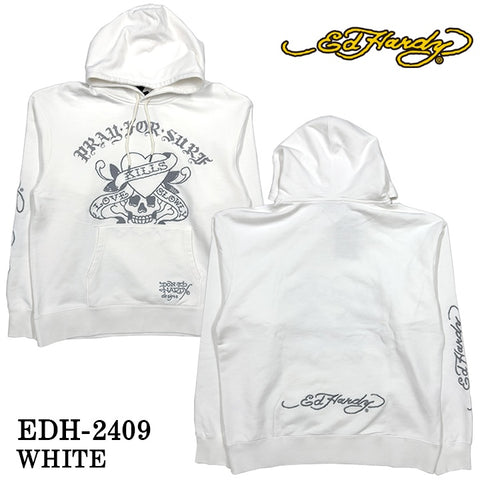 Ed Hardy エドハーディー 刺繍プリント 裏毛 ピグメント BIGシルエット プルパーカー edh-2409