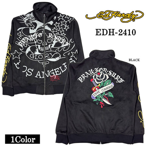 Ed Hardy エドハーディー 刺繍プリント 起毛 プレーティング ZIP HI メンズ edh-2410