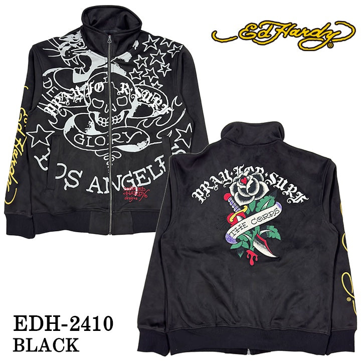 Ed Hardy エドハーディー 刺繍プリント 起毛 プレーティング ZIP HI メンズ edh-2410